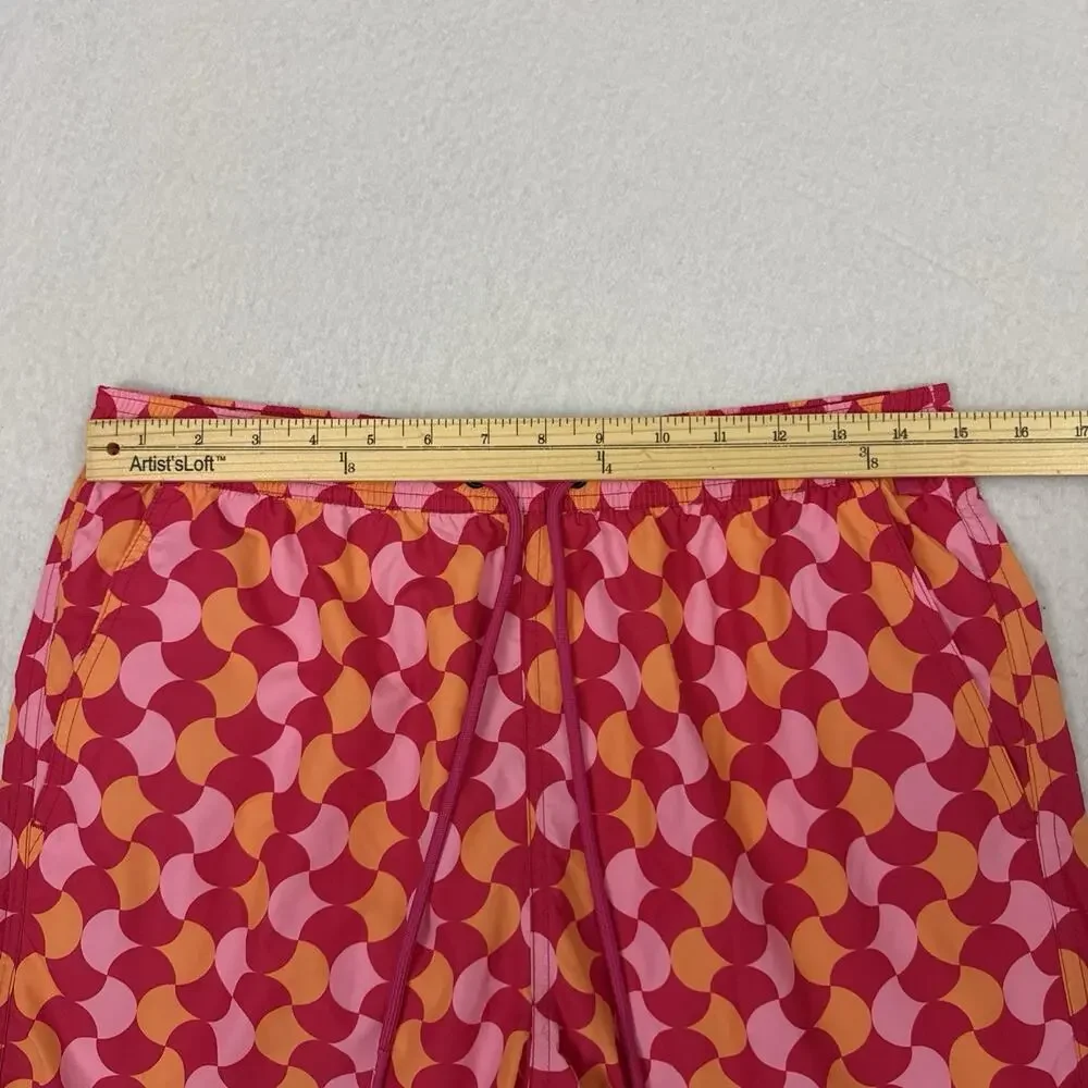Psycho Bunny Swim Trunks Mens Small Pink Orange Geometric Lined Beach Shorts
